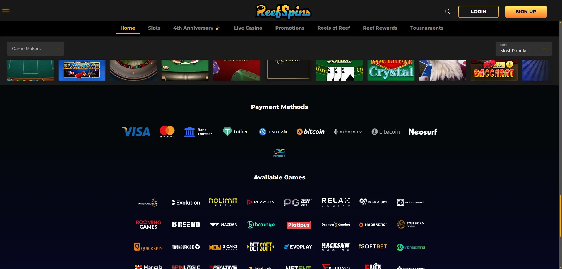 ReefSpins Casino deposit and withdrawal payment methods AUD