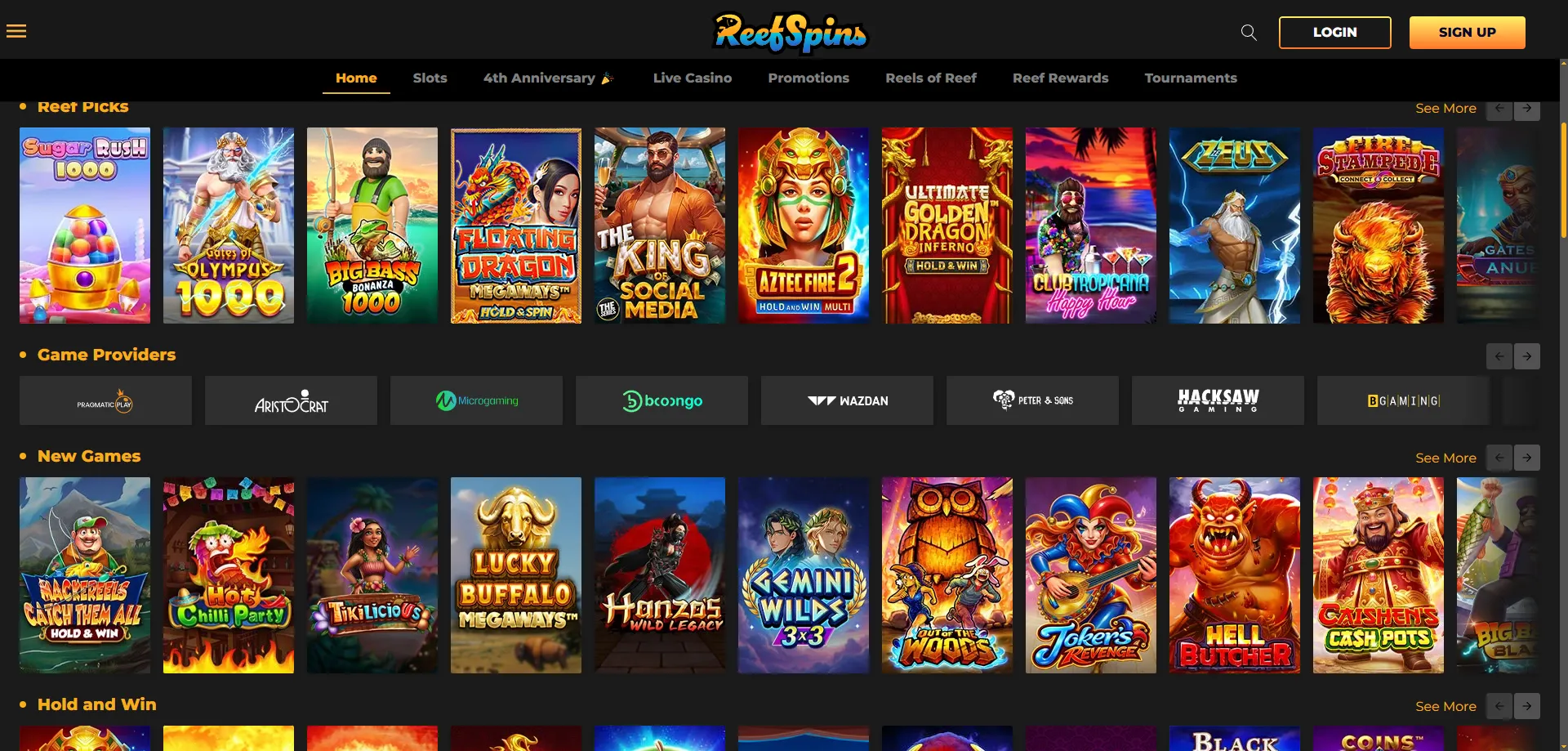 ReefSpins Casino slot games library &mdash; thousands of titles available